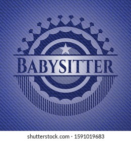 Babysitter emblem with denim high quality background. Vector Illustration. Detailed.