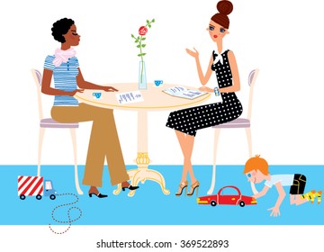 Babysitter getting job. Nanny vector illustration