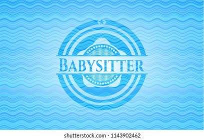 Babysitter light blue water style badge.