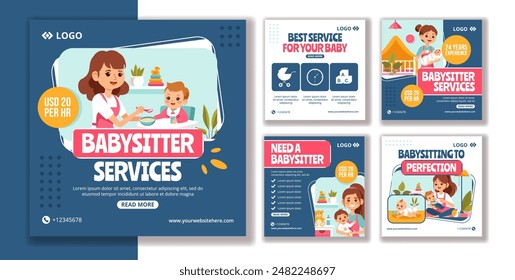 Babysitter or Nanny Services Social Media Post Flat Cartoon Hand Drawn Templates Background Illustration