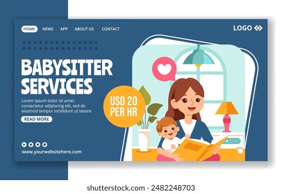 Babysitter or Nanny Services Social Media Landing Page Cartoon Hand Drawn Templates Background Illustration