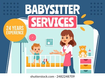 Babysitter or Nanny Services Social Media Background Flat Cartoon Hand Drawn Templates Illustration