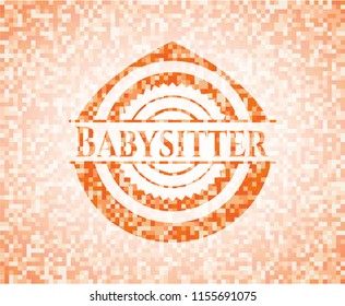 Babysitter orange tile background illustration. Square geometric mosaic seamless pattern with emblem inside.