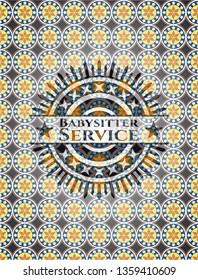 Babysitter Service arabic badge. Arabesque decoration.