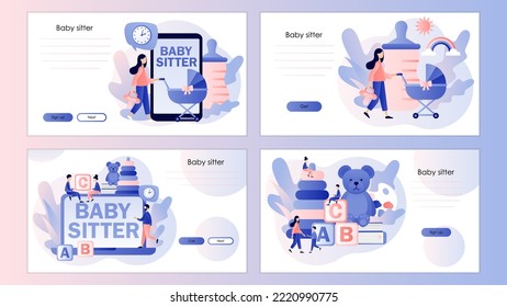 Babysitter Service. Babysitting Club. Nanny Occupation. Childcare Assistance. Family And Nursery. Screen Template For Landing Page, Template, Ui, Web, Mobile App, Poster, Banner, Flyer. Vector 
