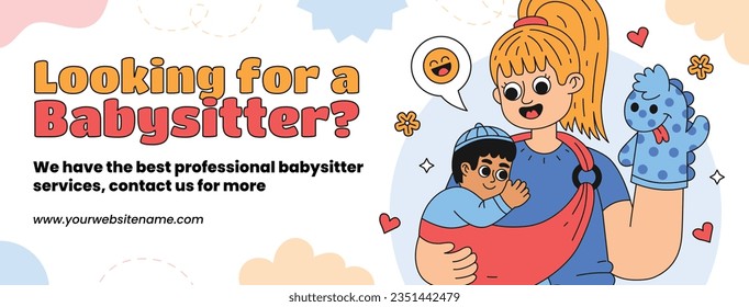 Babysitter service. Babysitting club. Nanny occupation. Childcare assistance. Baby Care. Vector Illustration. Poster, Banner, Flyer. Babysitting background. babysitting job. nanny skills. childcare.