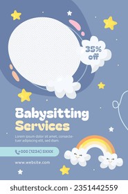 Babysitter service. Babysitting club. Nanny occupation. Childcare assistance. Baby Care. Vector Illustration. Poster, Banner, Flyer. Babysitting background. babysitting job. nanny skills. childcare.