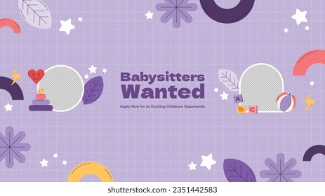 Babysitter service. Babysitting club. Nanny occupation. Childcare assistance. Baby Care. Vector Illustration. Poster, Banner, Flyer. Babysitting background. babysitting job. nanny skills. childcare.