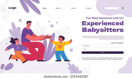 Babysitter service. Babysitting club. Nanny occupation. Childcare assistance. Baby Care. Vector Illustration. Poster, Banner, Flyer. Babysitting background. babysitting job. nanny skills. childcare.