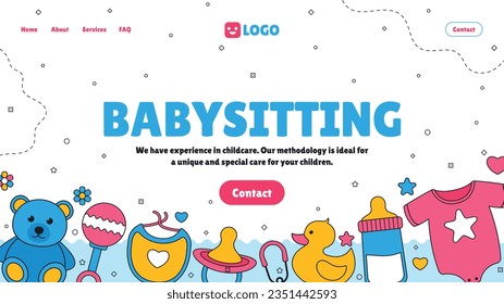 Babysitter service. Babysitting club. Nanny occupation. Childcare assistance. Baby Care. Vector Illustration. Poster, Banner, Flyer. Babysitting background. babysitting job. nanny skills. childcare.