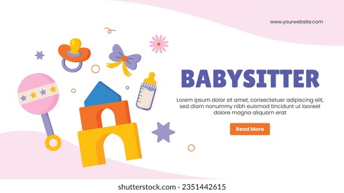 Babysitter service. Babysitting club. Nanny occupation. Childcare assistance. Baby Care. Vector Illustration. Poster, Banner, Flyer. Babysitting background. babysitting job. nanny skills. childcare.