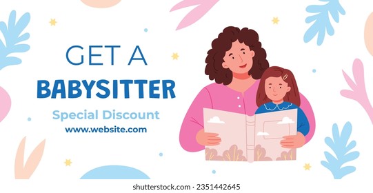 Babysitter service. Babysitting club. Nanny occupation. Childcare assistance. Baby Care. Vector Illustration. Poster, Banner, Flyer. Babysitting background. babysitting job. nanny skills. childcare.