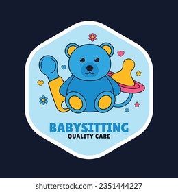 Babysitter service. Babysitting club. Nanny occupation. Childcare assistance. Baby Care. Vector Illustration. label, sticker, poster. Babysitting background. babysitting job. nanny skills. childcare.