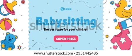 Babysitter service. Babysitting club. Nanny occupation. Childcare assistance. Baby Care. Vector Illustration. Poster, Banner, Flyer. Babysitting background. babysitting job. nanny skills. childcare.