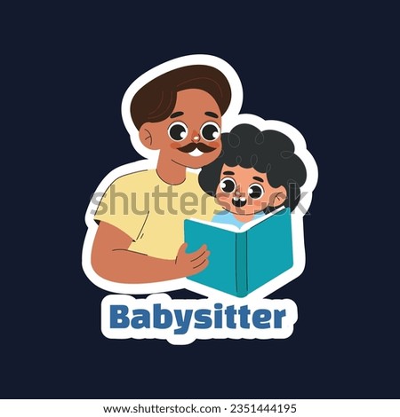 Babysitter service. Babysitting club. Nanny occupation. Childcare assistance. Baby Care. Vector Illustration. label, sticker, poster. Babysitting background. babysitting job. nanny skills. childcare.
