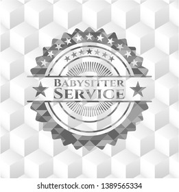 Babysitter Service grey emblem. Vintage with geometric cube white background