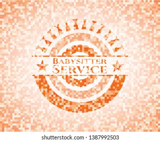 Babysitter Service orange tile background illustration. Square geometric mosaic seamless pattern with emblem inside.