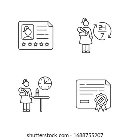 Babysitter Service Pixel Perfect Linear Icons Set. Full Time Babysitting. Part Time Child Care. Customizable Thin Line Contour Symbols. Isolated Vector Outline Illustrations. Editable Stroke