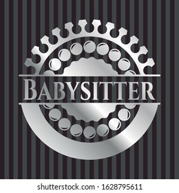 Babysitter silvery shiny badge. Vector Illustration. Mosaic.