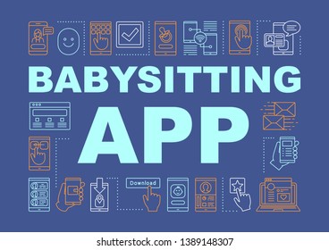 Babysitting app concepts banner. Presentation, website. Isolated lettering typography idea with linear icons. Babysitter agency website, nanny’s rates, recommendations. Vector outline illustration