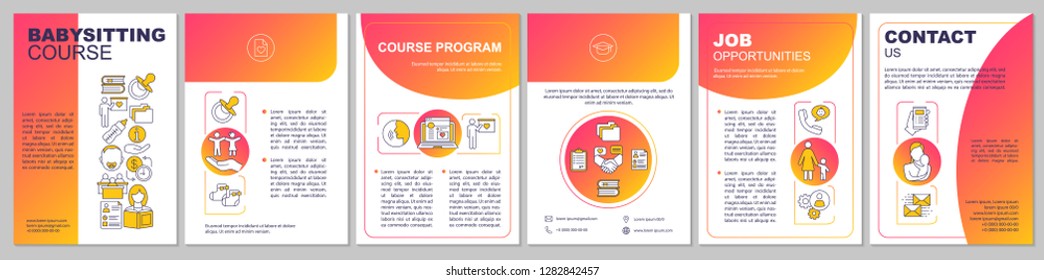 Babysitting Course Brochure Template. Nannies, Babysitters Classes. Flyer, Booklet, Leaflet Print Design. Childcare Training. Vector Page Layouts For Magazines, Annual Reports, Advertising Posters