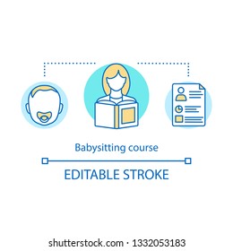 Babysitting Course Concept Icon. Babysitter Advanced Training. Childcare Classes Idea Thin Line Illustration. Nanny Education. Vector Isolated Outline Drawing. Editable Stroke
