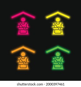 Babysitting four color glowing neon vector icon