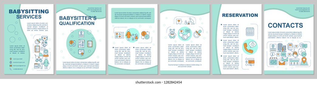 Babysitting service brochure template layout. Nanny agency. Flyer, booklet, leaflet print design. Babysitter booking. Childcare staff. Vector page layouts for magazines, reports, advertising posters