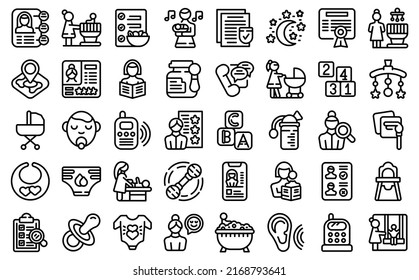 Babysitting service icons set outline vector. Digital childcare. Education service