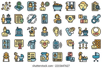 Babysitting service icons set outline vector. Digital childcare. Education service color flat isolated