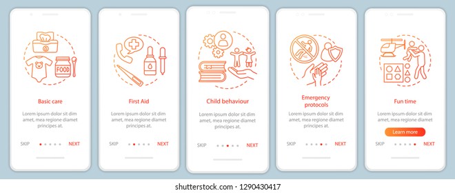 Babysitting Training Onboarding Mobile App Screen Vector Template. Childcare Courses. Walkthrough Website Steps. Pediatrics. Babysitters Education Program. UX, UI, GUI Smartphone Interface Concept