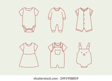 Babywear, baby clothes,  outline illustration 