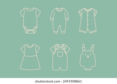 Babywear, baby clothes,  outline illustration 