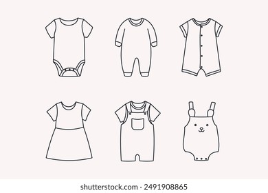 Babywear, baby clothes,  outline illustration 