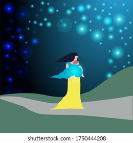 Babywearing child with mother at night