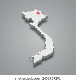 Bac Kan region highlighted in red on a grey Vietnam 3d map