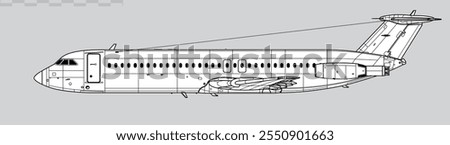 BAC One-Eleven-500, BAC 1-11. Vector drawing of short-range jet airliner. Side view. Image for illustration and infographics.