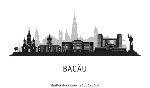 Bacau Romania Skyline Silhouette Vector.