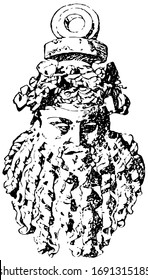 Bacchus mask fragment, vintage engraving.