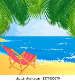 Liegestuhl direkt am Meer. Vektorkonzept für Sommerferien, Art, Website und Präsentation.