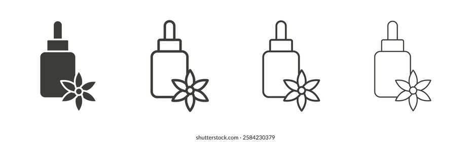 Bach flowers icons set. Liner outlined and flat black color