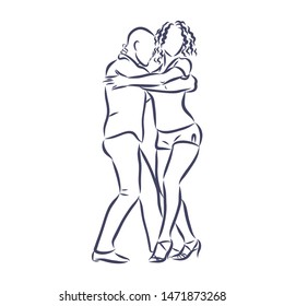 Bachata dance, contour vector illustration 