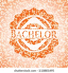 Bachelor abstract emblem, orange mosaic background