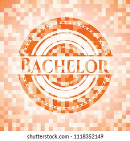 Bachelor abstract orange mosaic emblem with background