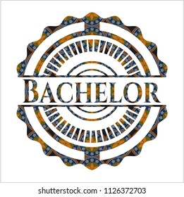 Bachelor arabic emblem. Arabesque decoration.