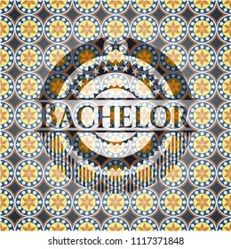 Bachelor arabic style emblem. Arabesque decoration.