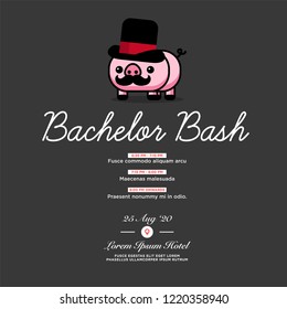 Bachelor Bash Invitation with Cute Capitalist Pig with Moustache and Hat Illustration