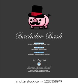 Bachelor Bash Invitation with Cute Capitalist Pig with Moustache and Hat Illustration