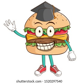 Bachelor of burger cartoon character with funny smile face