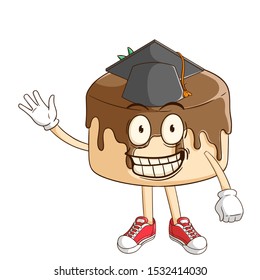 Bachelor of chocolate pudding cartoon character with funny smile face
